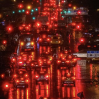 car lights in heavy traffic at night